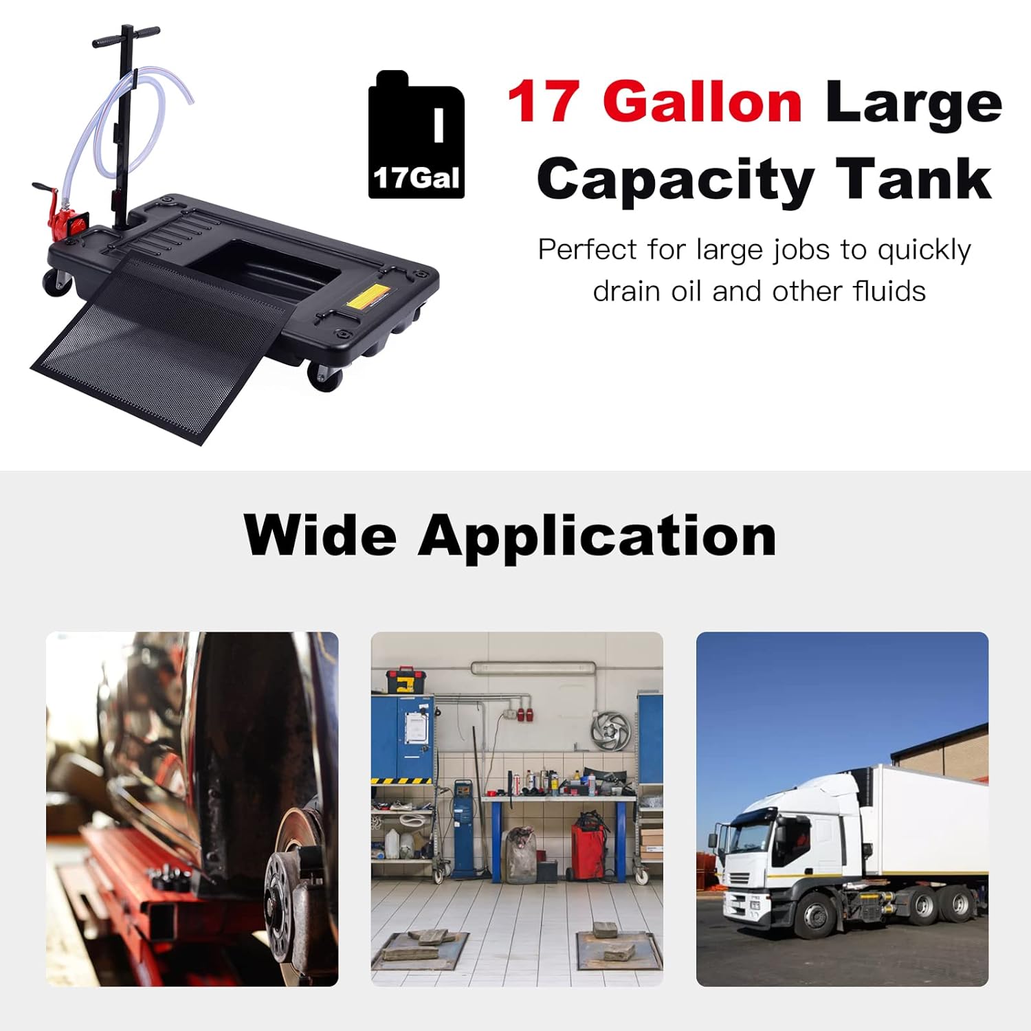 Goplus Portable Oil Drain Pan with Pump 17 Gallon Low Profile Oil Change Pan for Truck Car with 8' Hose, Black