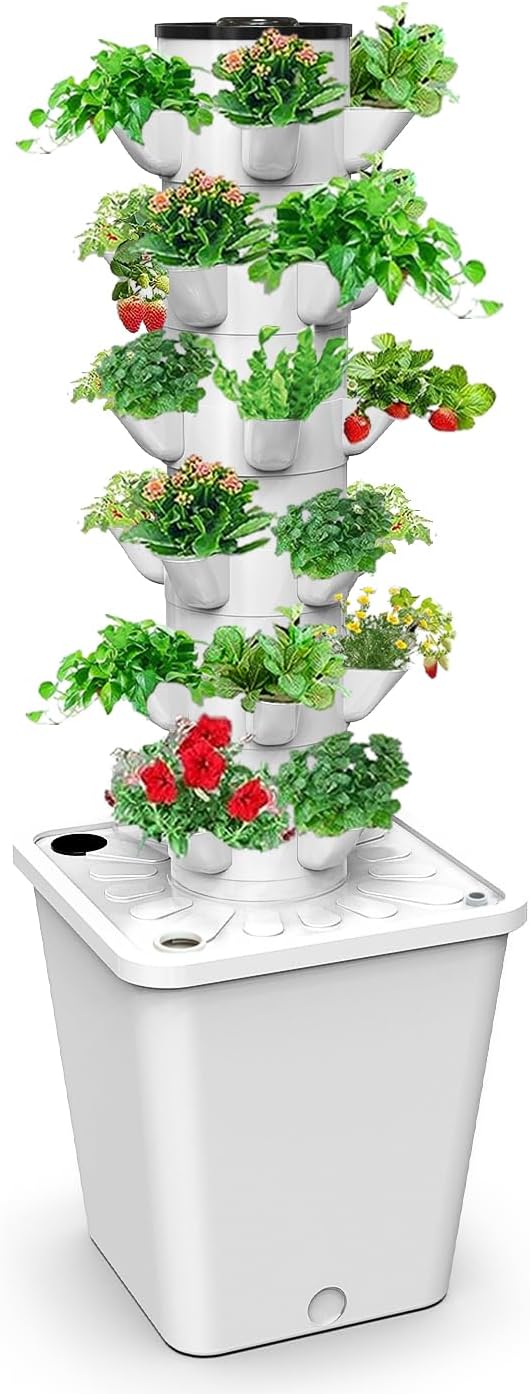 Sjzx Tower Garden Hydroponics Growing System,Indoor Smart Garden,Nursery Germination Kit Including Smart Plug，Water Pump(No Seedlings Included)