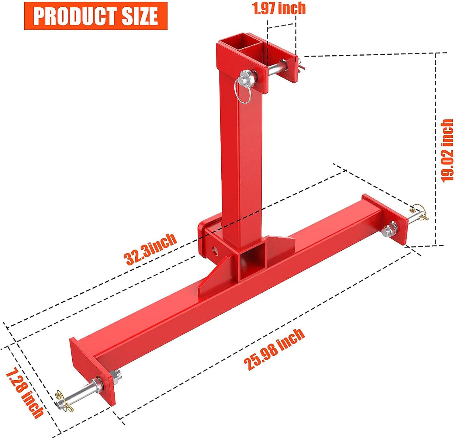 Sulythw 3 Point Trailer Hitch with 2 Receivers for Category 1 Tractors 3 Point Attachment Red Towing Hitch Gooseneck Drawbar Receivers