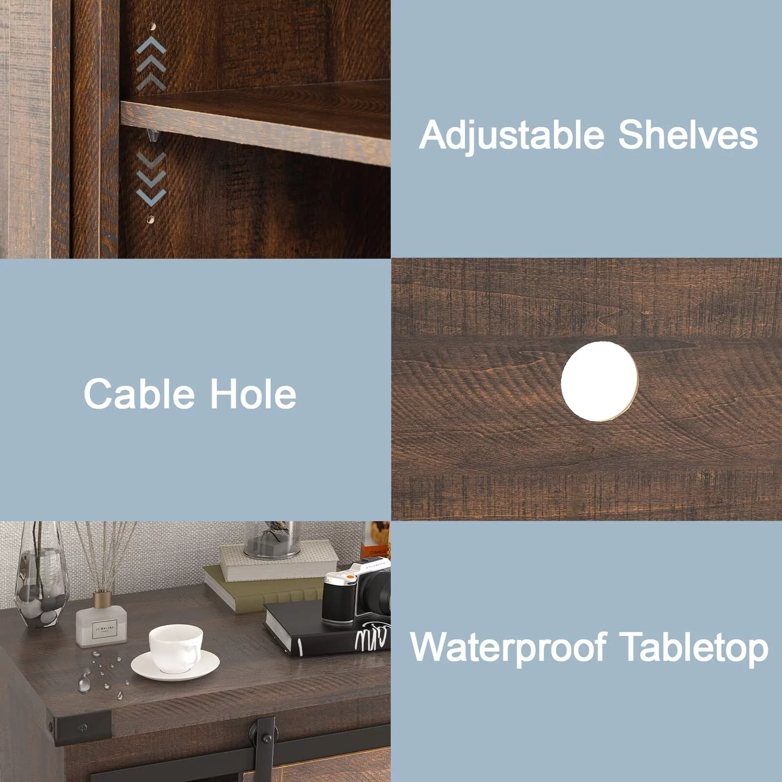 Chvans Farmhouse Barn Door TV Stand for up to 65 TVs /23 Electric Fireplace, Entertainment Center Console Table with Adjustable Shevles(58)