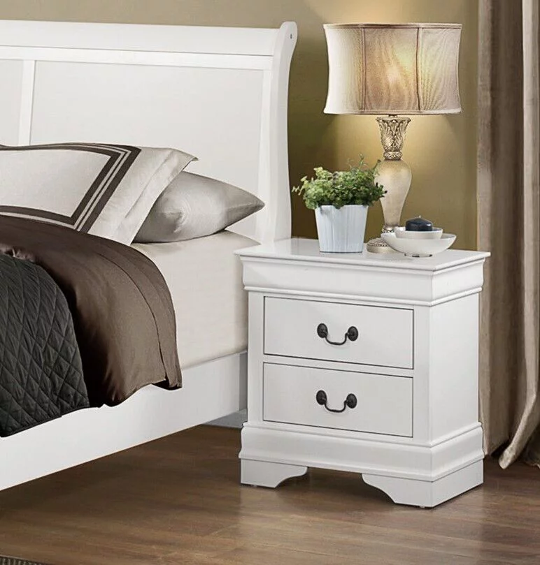 Classic Louis Philippe Style Bedroom 4pc Set Full Bed Nightstand Dresser Mirror Traditional White Finish Furniture