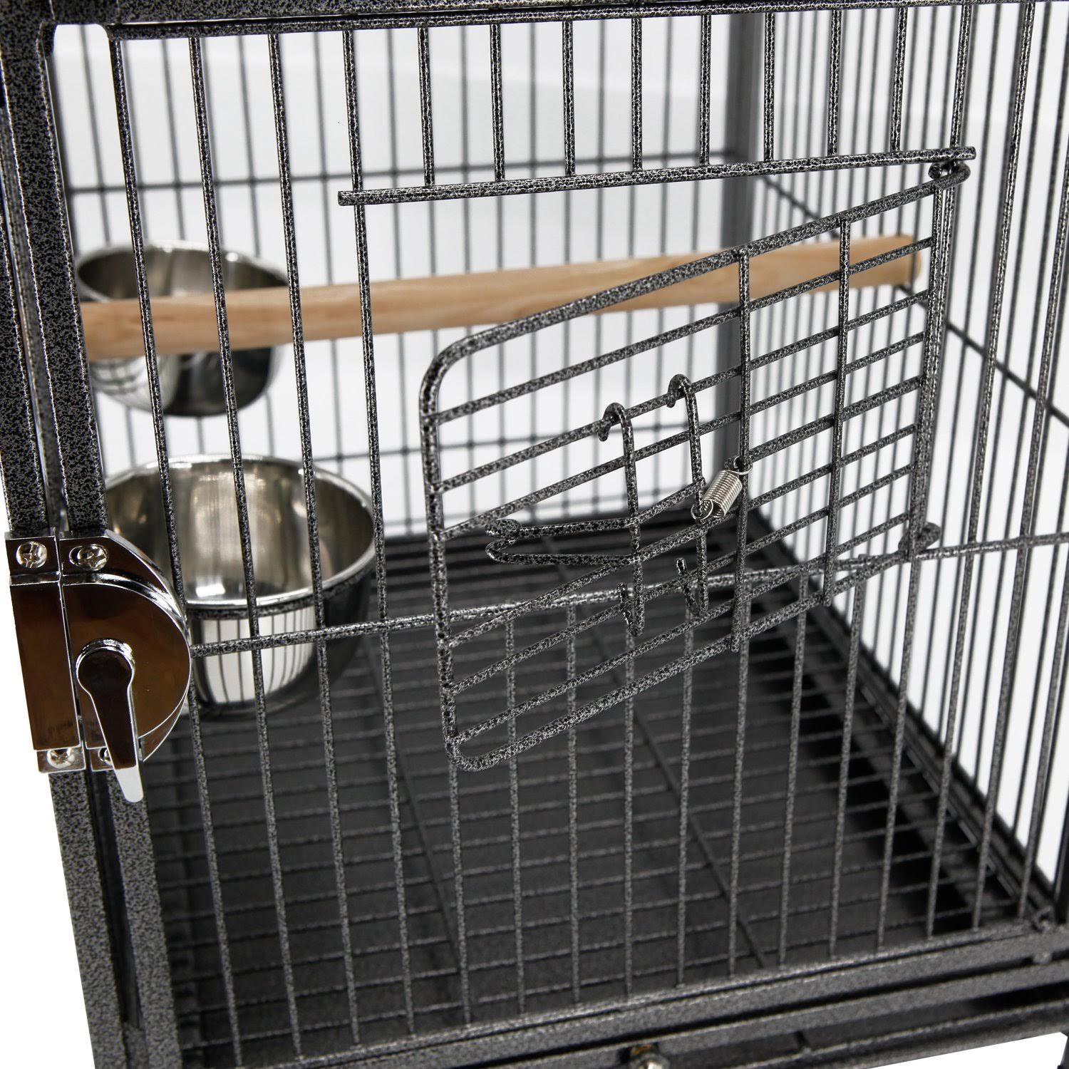 PawHut 22x22 Heavy Duty Wrought Iron Travel Bird Cage Carrier with Handle Perch and Accessories - Black