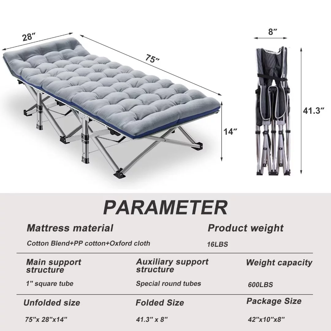 Docred Folding Camping Cots For Adults，Heavy Duty Cots For Sleeping, Travel Military Portable Cots Bed with 2-Sided Mattress & Carrying Bag