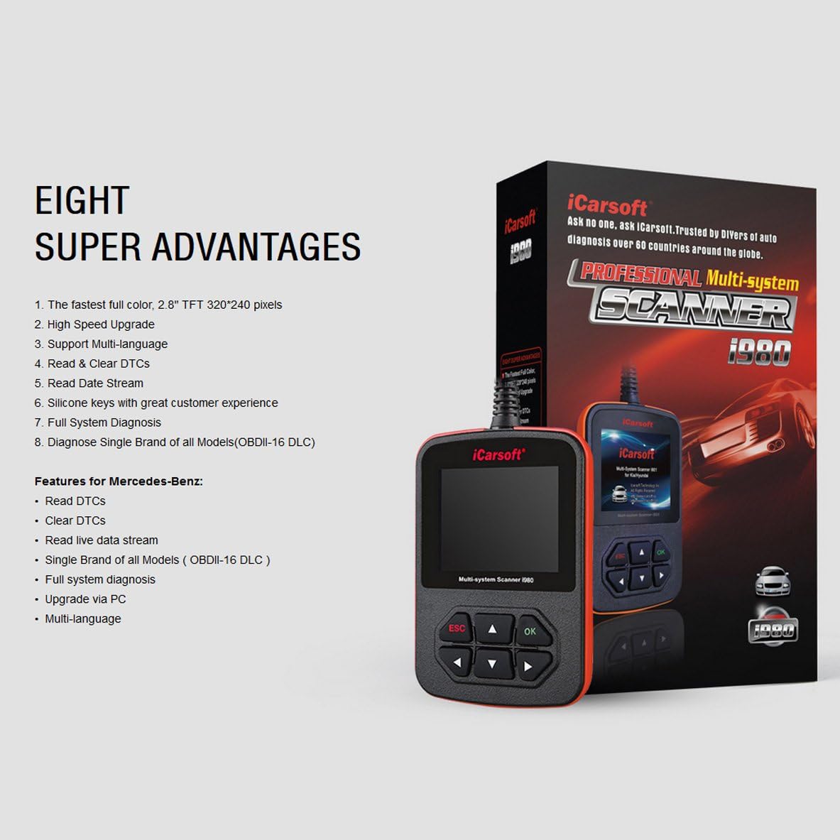 iCarsoft Genuine Mercedes Benz I980 Professional Diagnostic Scanner Tool
