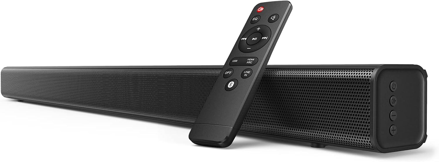 Sound bar for TV, Evatronic 50W TV Soundbar TV Speaker, Bluetooth 5.0 Wired & Wireless Three Equalizer Mode Stereo 31-inch Home Audio Sound bar Optical/Aux/RCA Connection, Remote Control