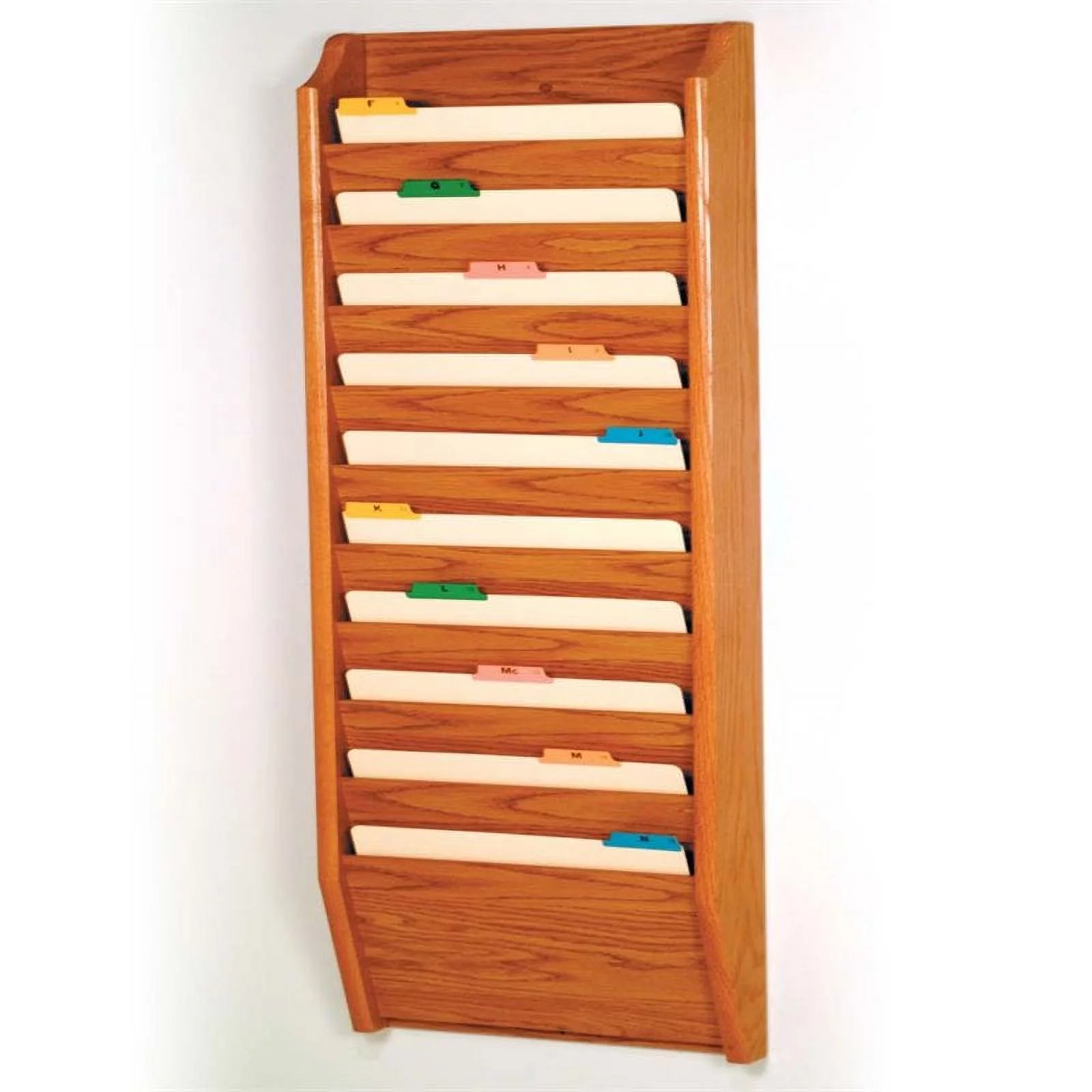 Wooden Mallet 10 Pocket Legal Size Wall File Holder in Medium Oak - Curated Treasures Market