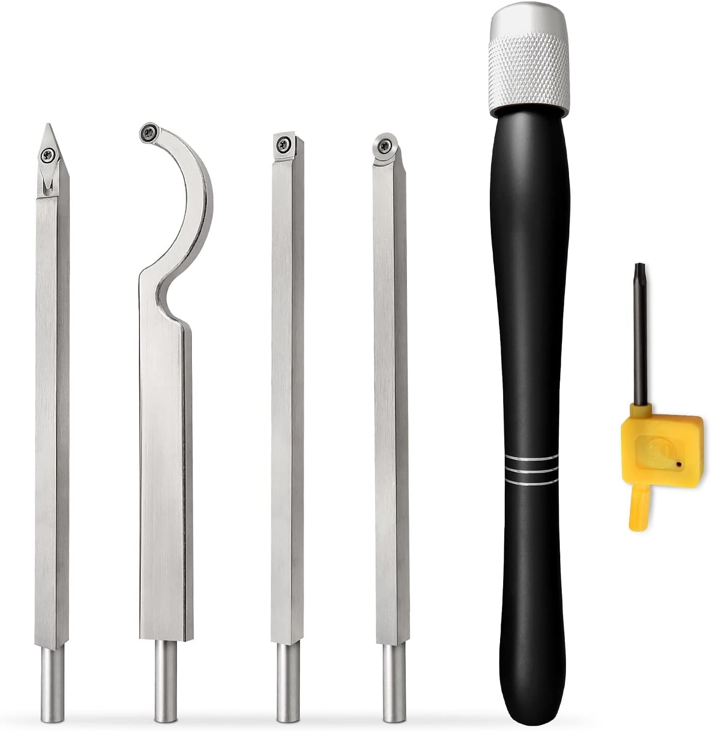 Carbide Tipped Wood Turning Tool Set, Fast Tool Changing-over Design, Lathe Turning Tool include Rougher, Finisher, Detailer,Swan Neck Hollowing Tools and Alloy Handle (Black handle 5pc) Pack of 2