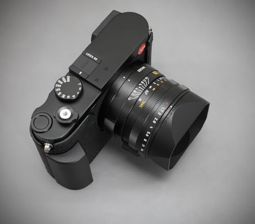 LIM'S Genuine Italy Leather Camera Half Case Metal Grip Dovetail Plate Handmade for Leica Q3 Q3 43 [All Black]