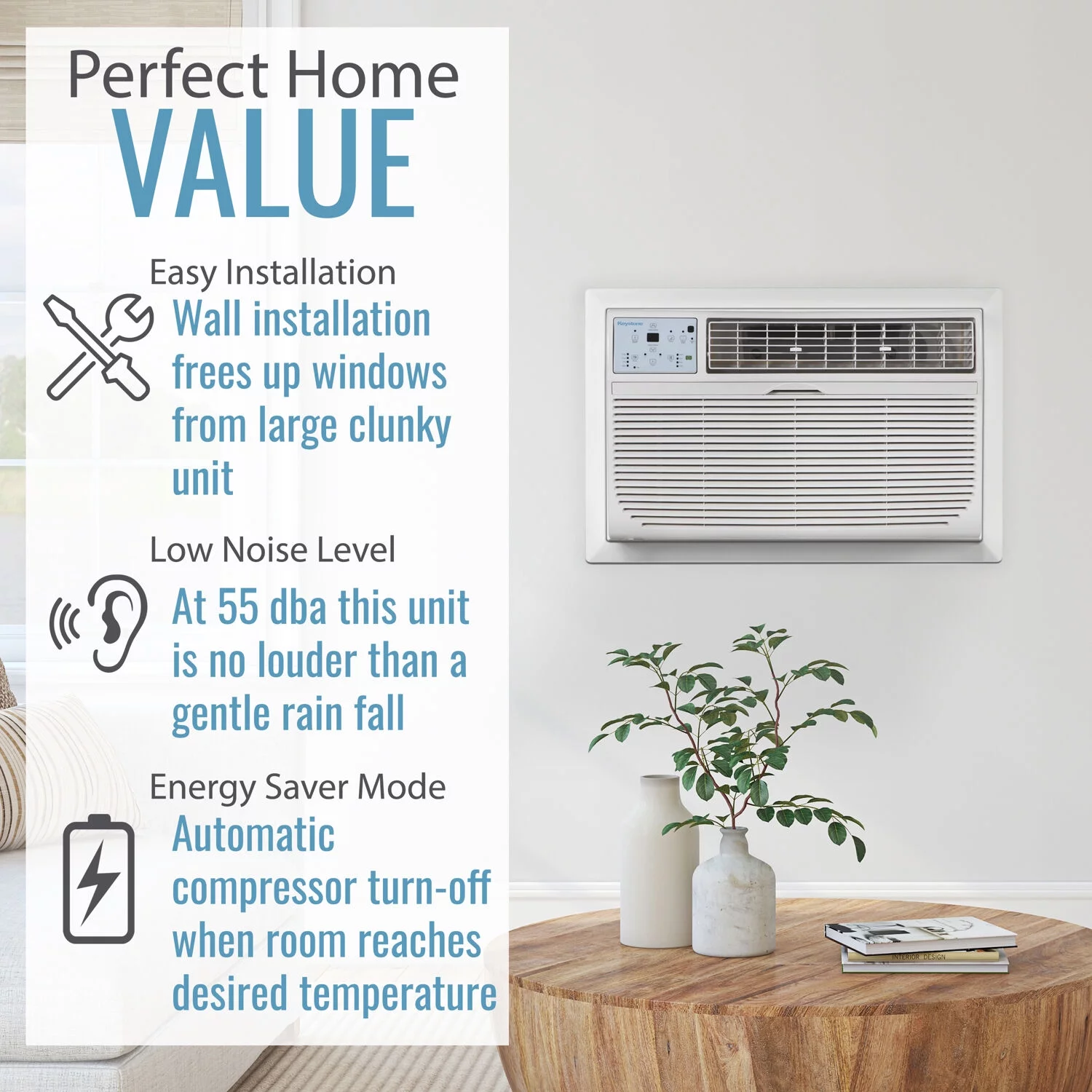 Keystone 10,000 BTU 115-Volt Through-the-Wall Air Conditioner with Remote, White, KSTAT10-1C