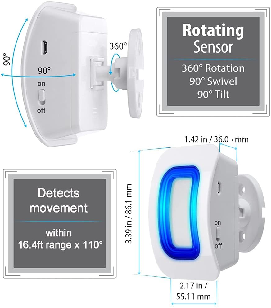 Caregiver Pager Indoor Motion Sensor Alarm Room Bed Alarms and Fall Prevention for Elderly Dementia Patients/Mailbox Alert Device for Home (2 Pager+1 Sensor)