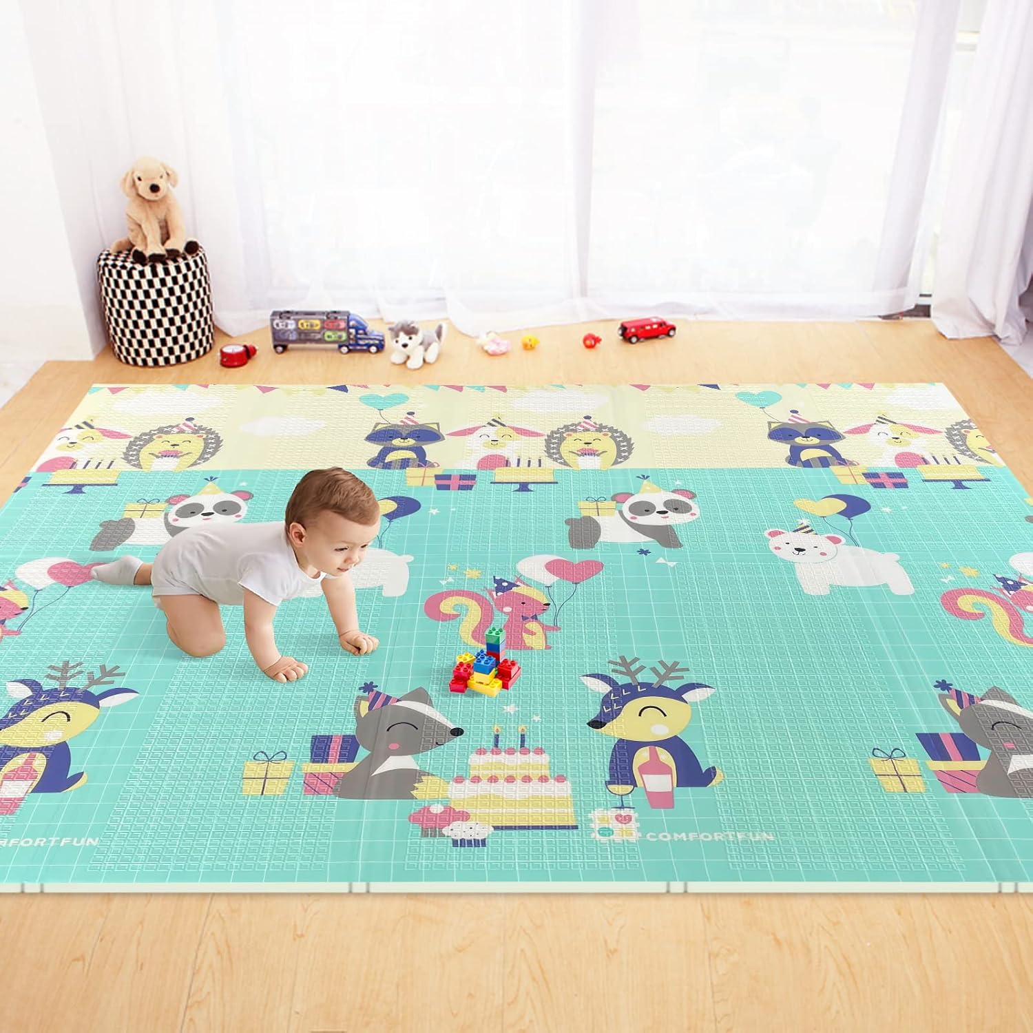 Mergren Portable Extra Large Foldable Play Mat, Waterproof Easy to Clean Baby Crawling Mat, Non-Toxic BPA Free Folding Play Mats with Carry Bag, Convenient to Carry(77×70)