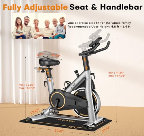 Exercise Bike, Adjustable Magnetic Resistance Stationary Bikes for Home with App Compatible, Quiet Indoor Cycling Bike with 350lbs Weight Capacity Comfortable Seat, Digital Monitor & Phone Mount
