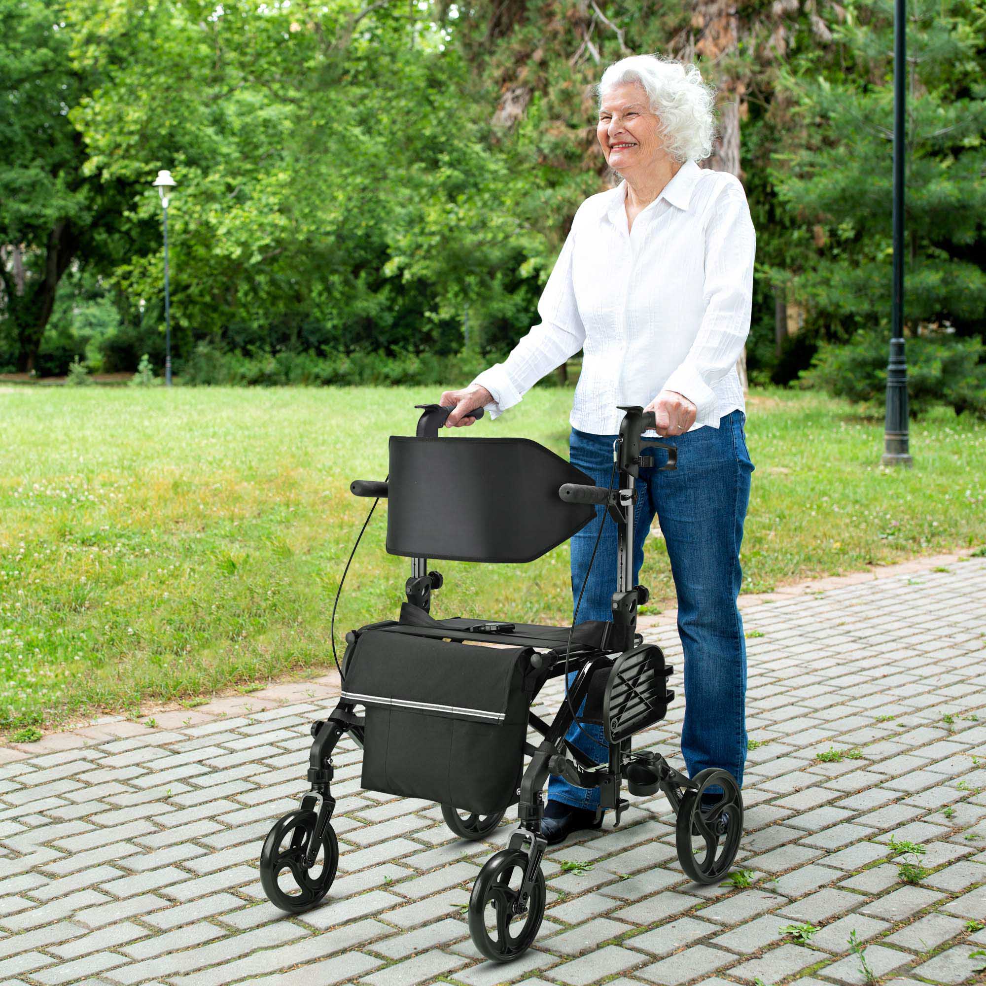 Yescom 2 in 1 Rollator Walker Transport Wheelchair with Backrest Footrests Foldable for Senior Black