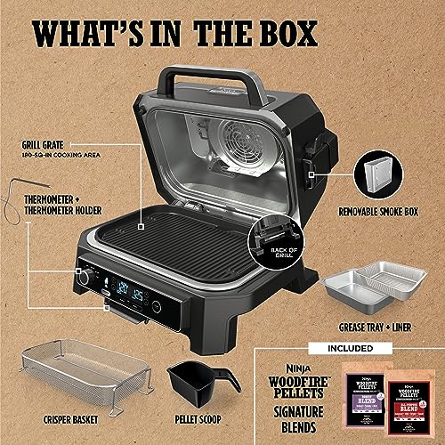 Ninja Woodfire Pro Outdoor Grill & Smoker with Built-In Thermometer, 7-in-1 Master Grill+Ninja Outdoor Flat Top Griddle Plate+ Ninja