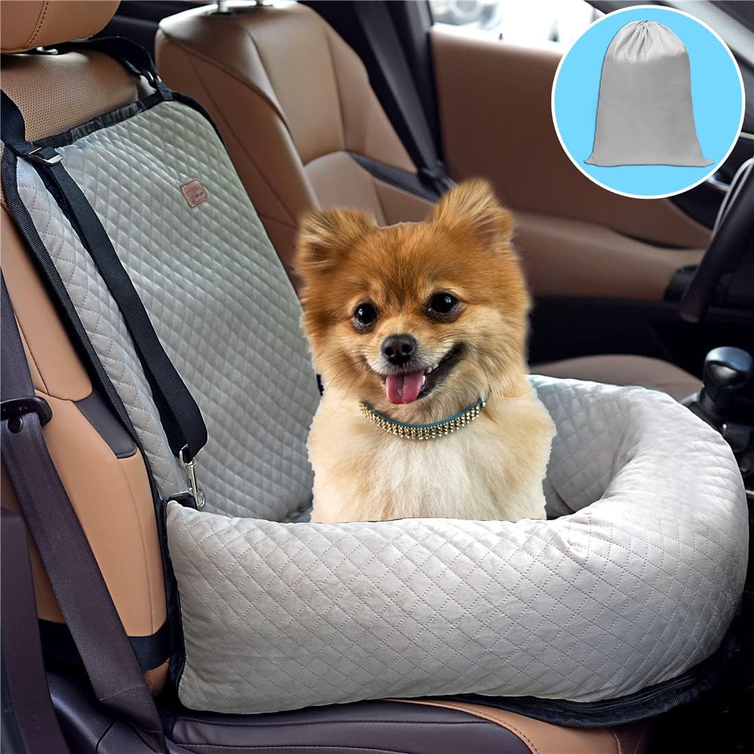 BOCHAO Dog Car Seat Pet Booster Seat Pet Travel Safety Car Seat,The Dog seat Made is Safe and Comfortable, and can be Disassembled for Easy Cleaning (Gray)