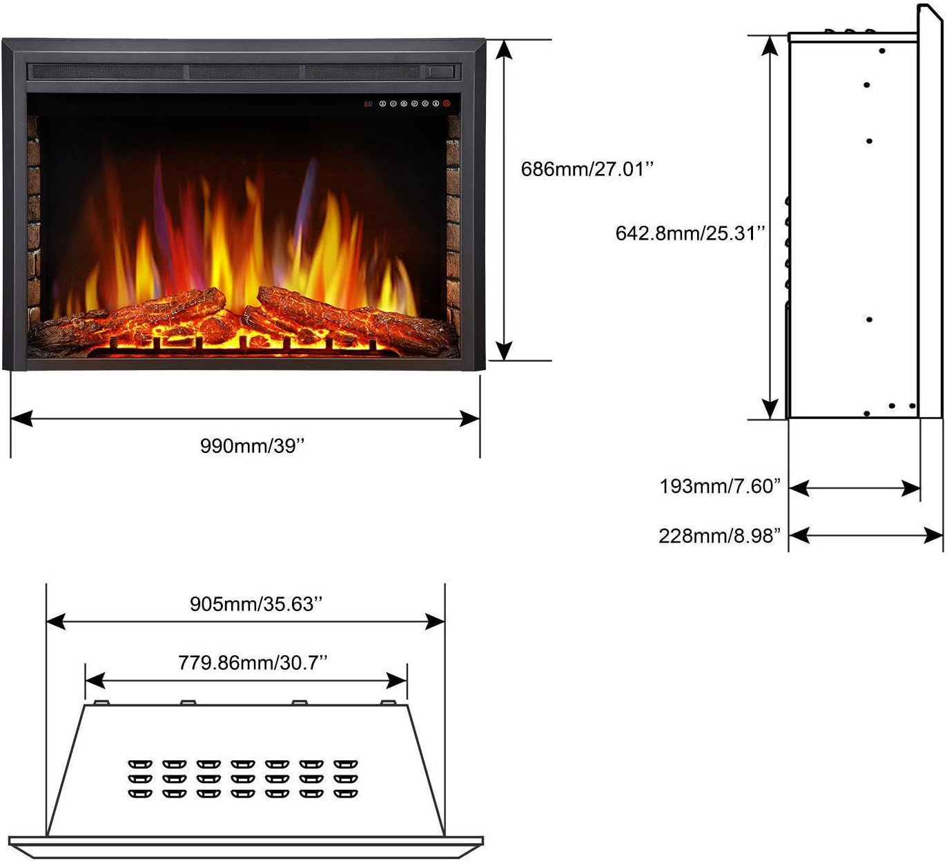 Antarctic star Electric Fireplace Insert, Freestanding & Recessed Electric Stove Heater, LED Adjustable Flame with Burning Fireplace Logs Touch Screen, Remote Control, Timer, 750W-1500W (39‘’)