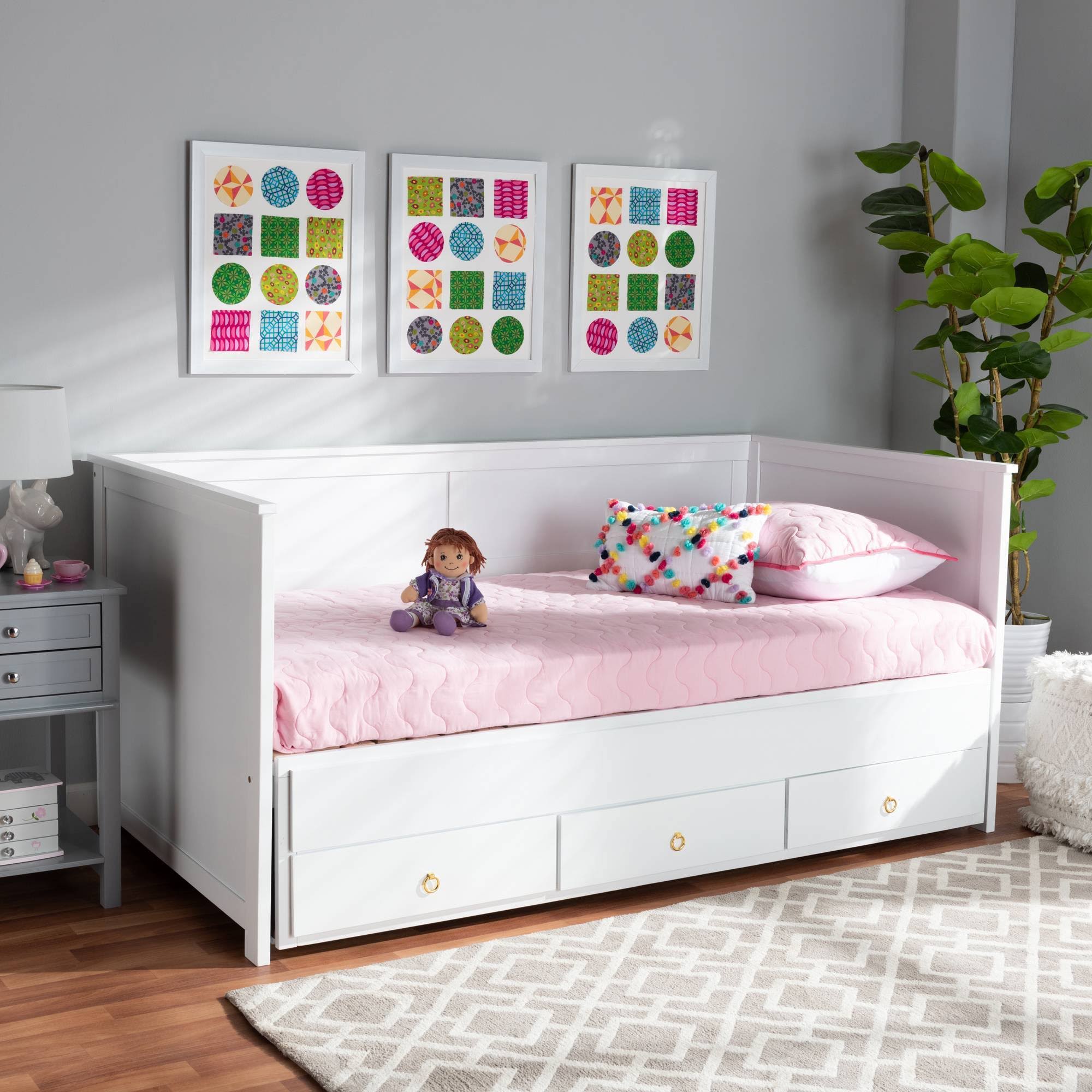 Baxton Studio Thomas Classic and Traditional White Finished Wood Expandable Twin Size to King Size Daybed with Storage Drawers