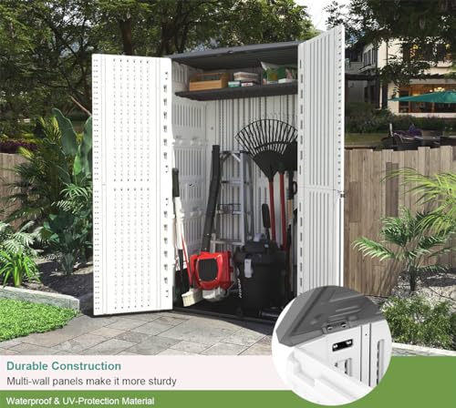 KINYING Horizontal Outdoor Storage Shed,47 Cu.ft Resin Outdoor Storage Cabinet Waterproof for Garden/Patio/Backyards