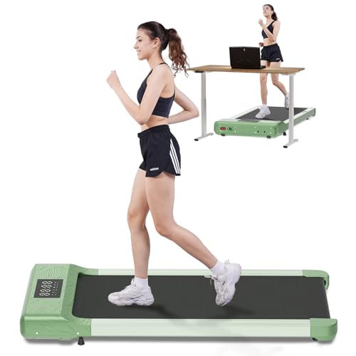 MJWW Walking Pad Treadmill, Mini Under Desk Treadmill with 300 Lb Capacity, 2.5 HP Quiet Walking Treadmill for Home Office, Portable Small Walking Pad with Smart APP, Remote Control, LED Display