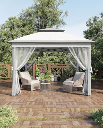 11x11 Pop Up Gazebo Tent with Mosquito Netting, Outdoor Canopy Shelter Easy Setup, Water & UV Resistant - Khaki