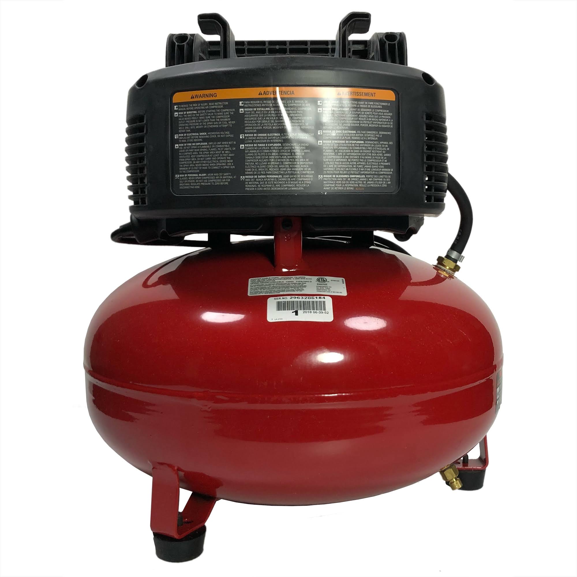 Porter-Cable C2002R Oil-Free Pancake Air Compressor, 0.8 HP, 6 gal