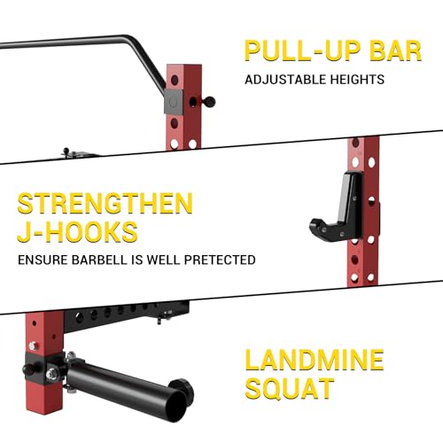 Folding Squat Rack for Home Gym, 2.36" x 2.36" Folding Power Rack with Pull Up Bar, J Hooks and Landmine Attachments, 1000 LBS Capacity Wall Mounted Squat Rack, Space Saving Weight Cage