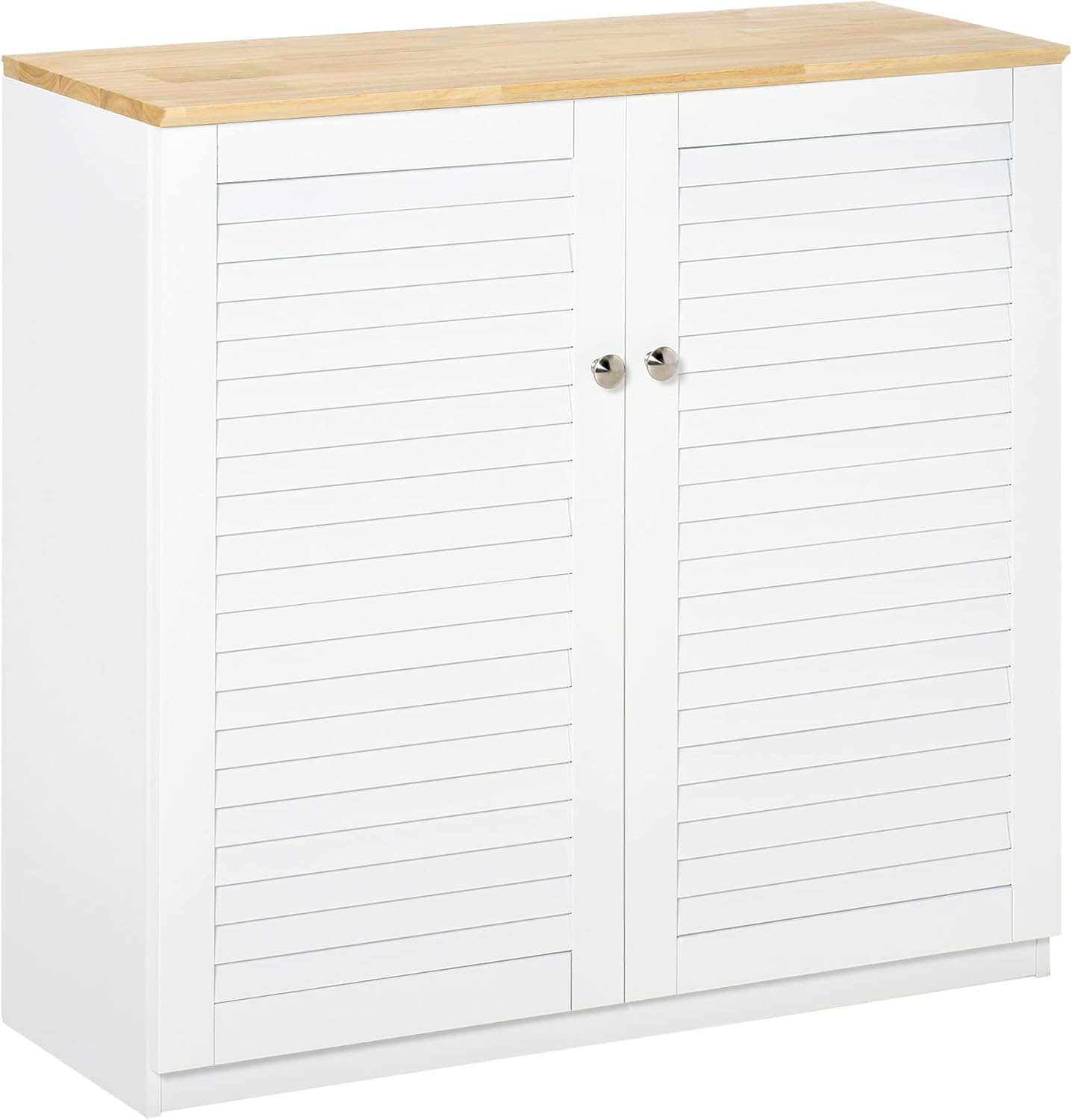 HOMCOM Storage Cabinet Kitchen Sideboard with Louvered Doors, Freestanding Floor Cabinet for Living Room, Hallway, White