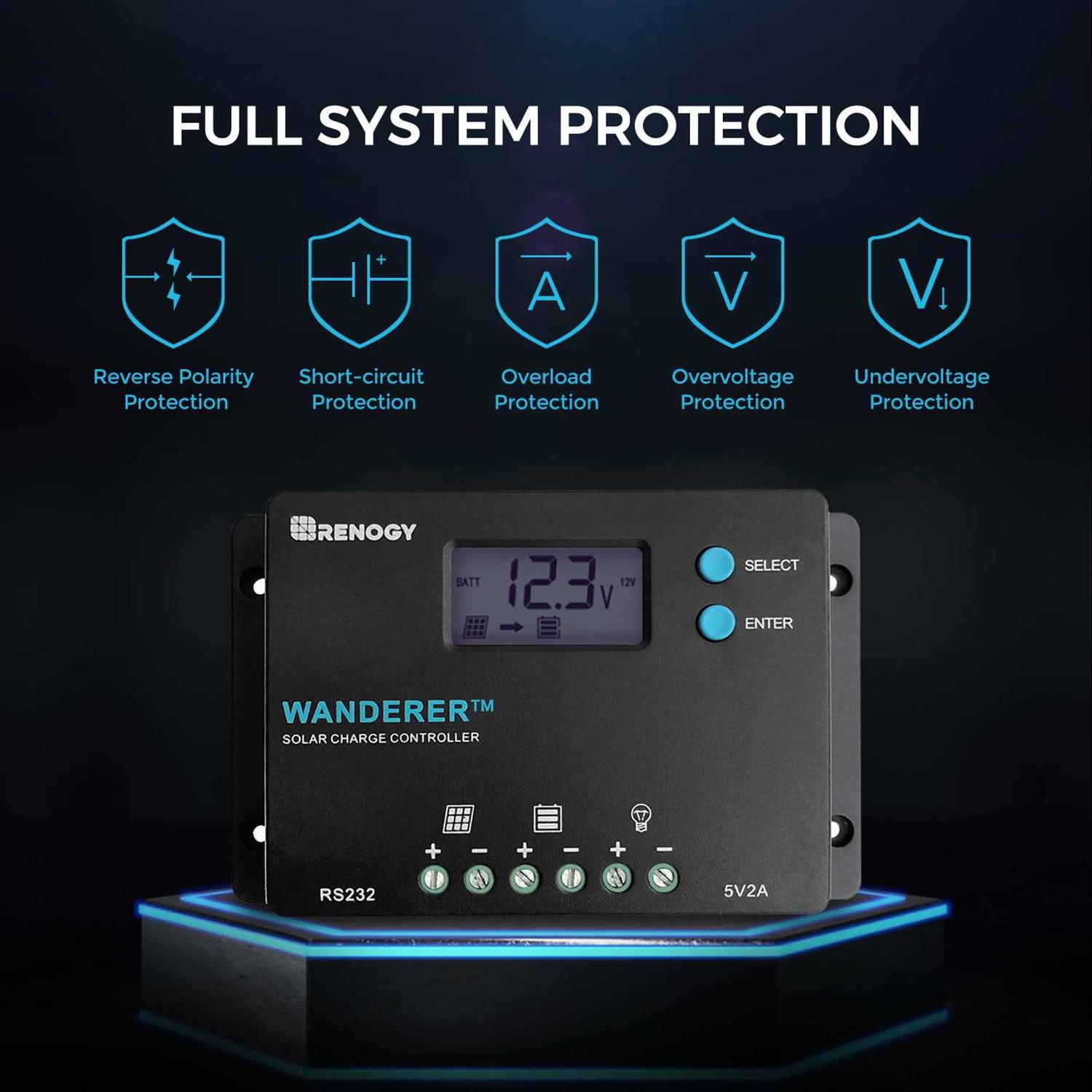 Renogy 100W 12V Monocrystalline Solar Starter Kit w/Wanderer 10A Charge Controller - Shop Hardware Tools Online Store