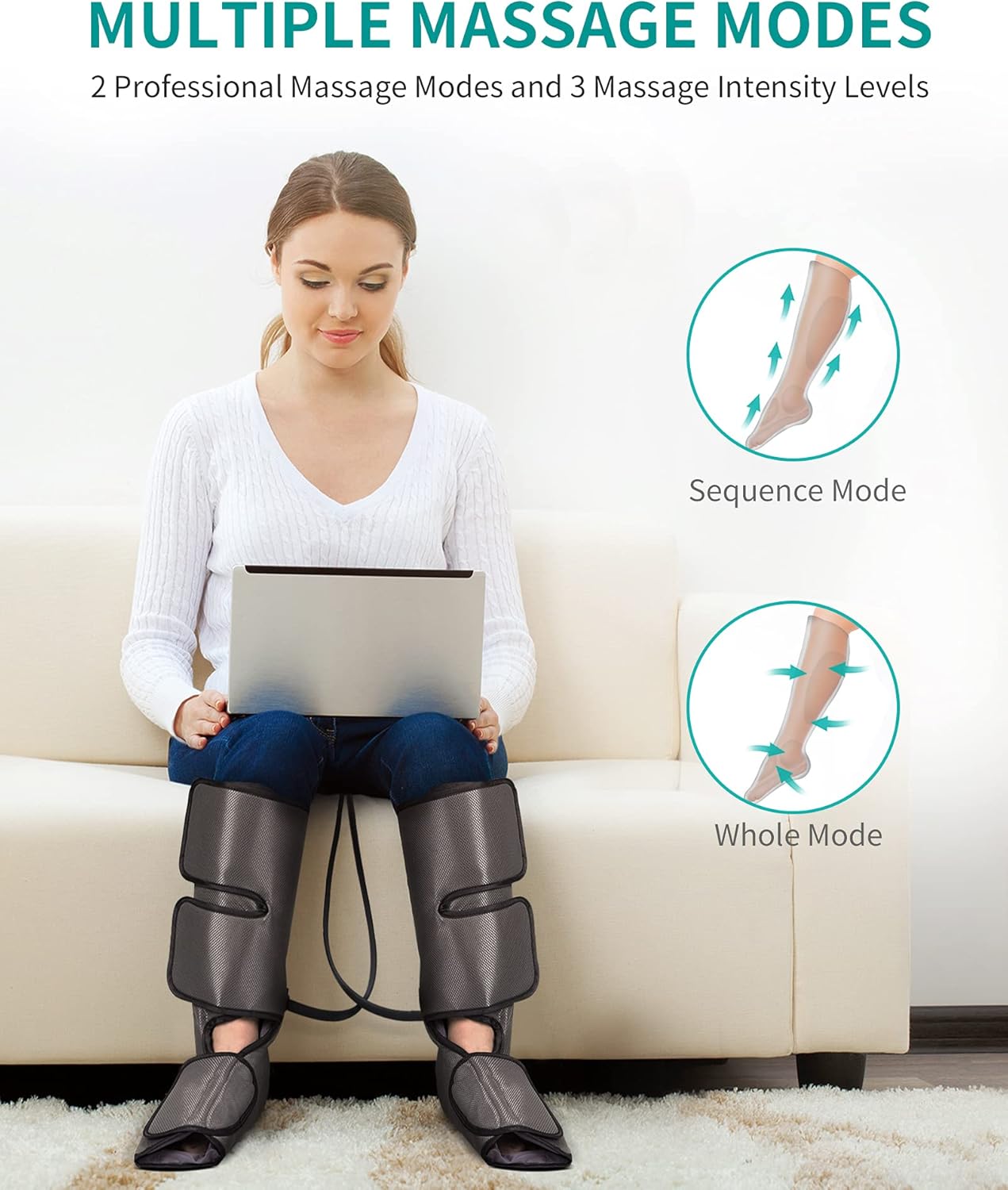 Nekteck Leg Massager with Air Compression for Circulation and Relaxation, Foot and Calf Massage Machine with Hand-held Controller 2 Modes 3 Intensities, Adjustable Leg Wraps for Home and Office Use