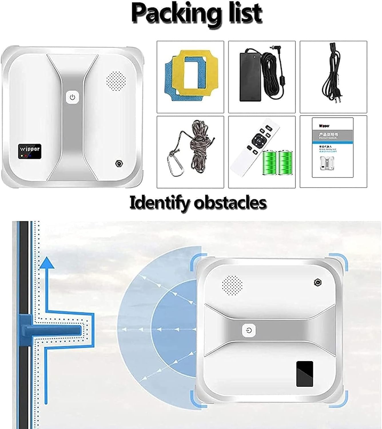 Window Cleaner Robot, Automatic Window Cleaning Robot, Remote Control,Window Washer Robot with 2500pa Strong Suction, 20240516