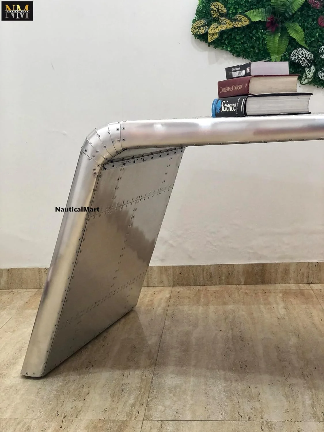 NauticalMart Aviator Wing Desk Aluminium Table Home Office Aviator Furniture Decor (with Shelves, 70 Inches)