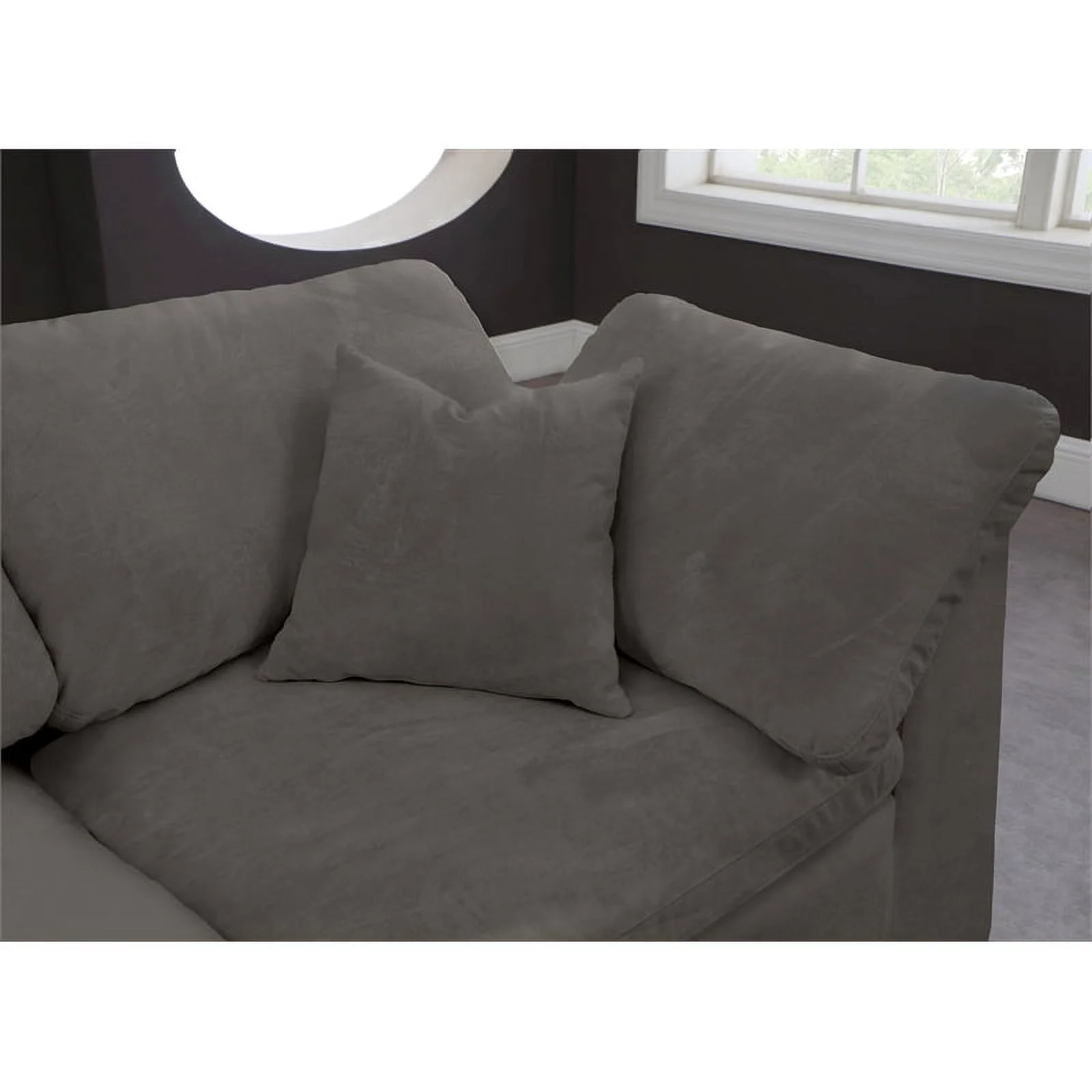 Maklaine Contemporary Gray Velvet Down Filled Modular Sectional Sofa