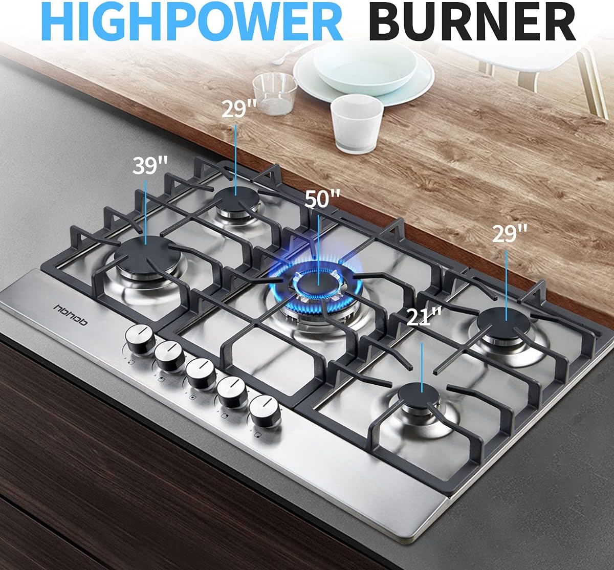 Gas Cooktop, HBHOB 30 Inches 5 Burners Gas Stove Gas Hob Stovetop Stainless 5 Sealed Burners Cast Iron Grates Built-in Gas Stove Top LPG/NG Gas Cooktop Thermocouple Protection and Easy to Clean &hellip;