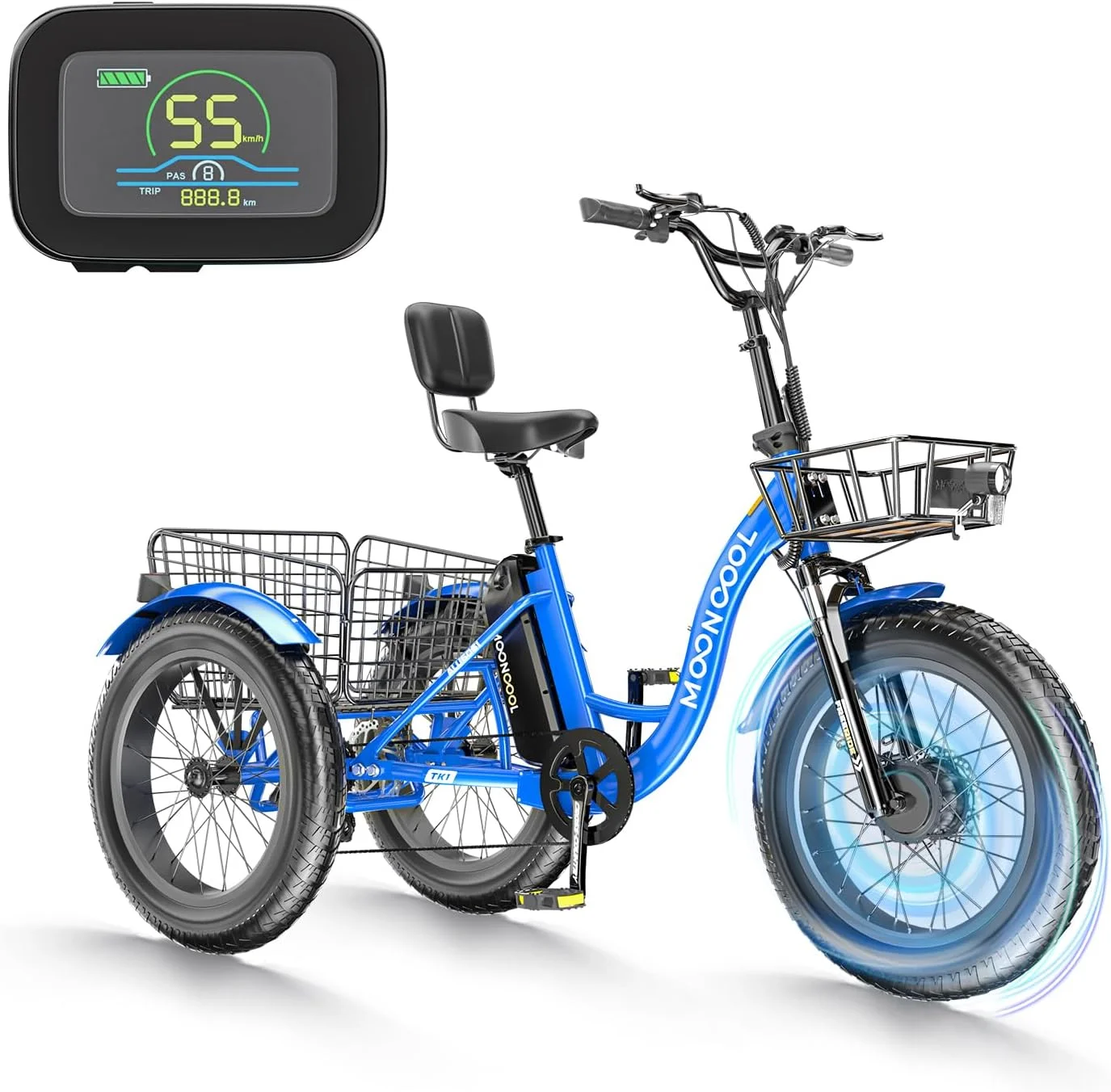 MOONCOOL Electric Tricycle for Adults, 20" x 4.0 Fat Tire 7 Speed Electric Trike, 750W Motorized 3 Wheel Electric Bicycle with Front & Rear Basket Basket, Suspension Fork - Curated Treasures Market