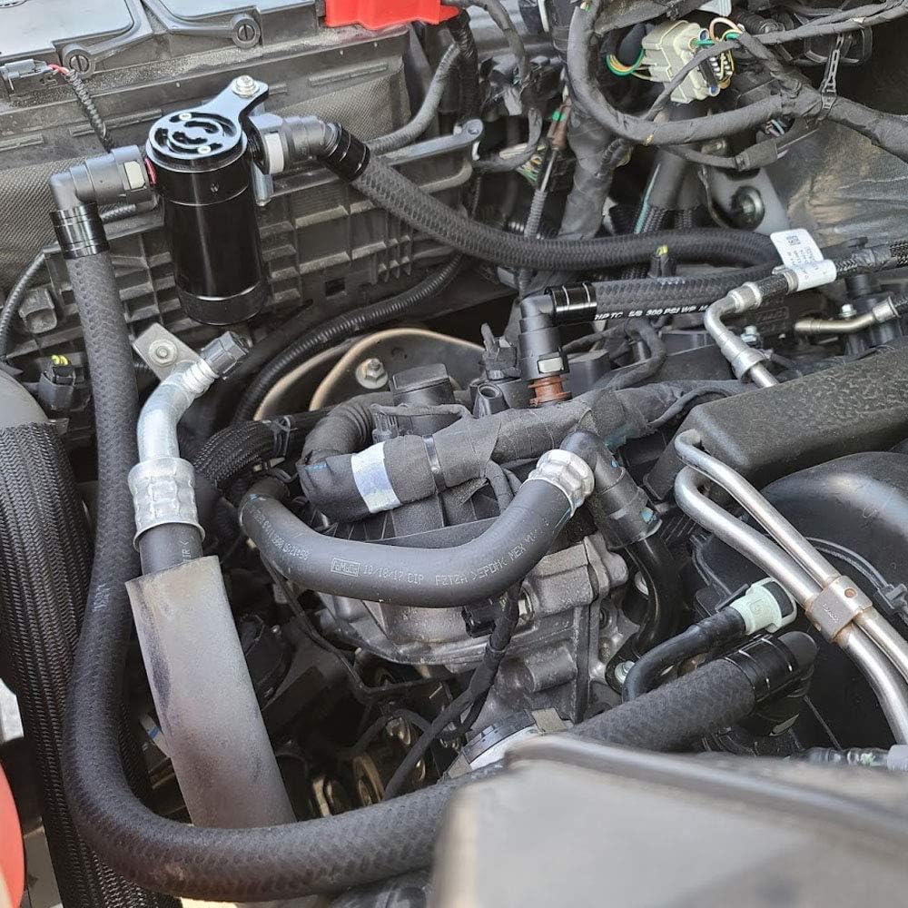 UPR Oil Catch Can Kit Fits F150 - Full Plug n Play - Fits Eco 2.7 3.5 5.0 6.2 Engines - Aluminum Fittings - Continental Insta-Grip Braided Hoses