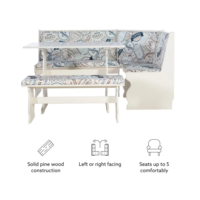 Linon Natasha Wood Corner Nook Dining Set in White