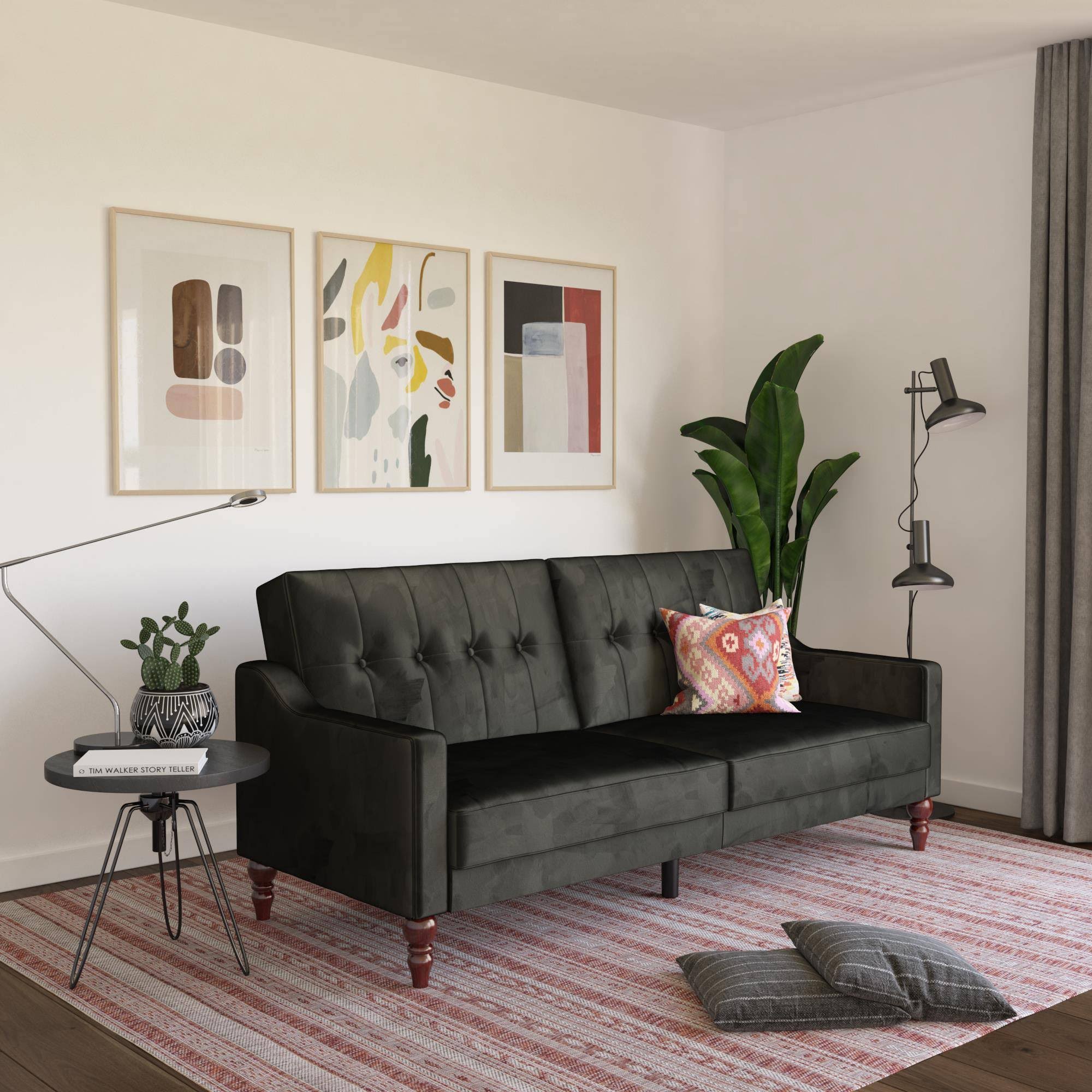 Novogratz Beatrice Coil Futon Convertible Sofa Bed u0026 Couch - Black