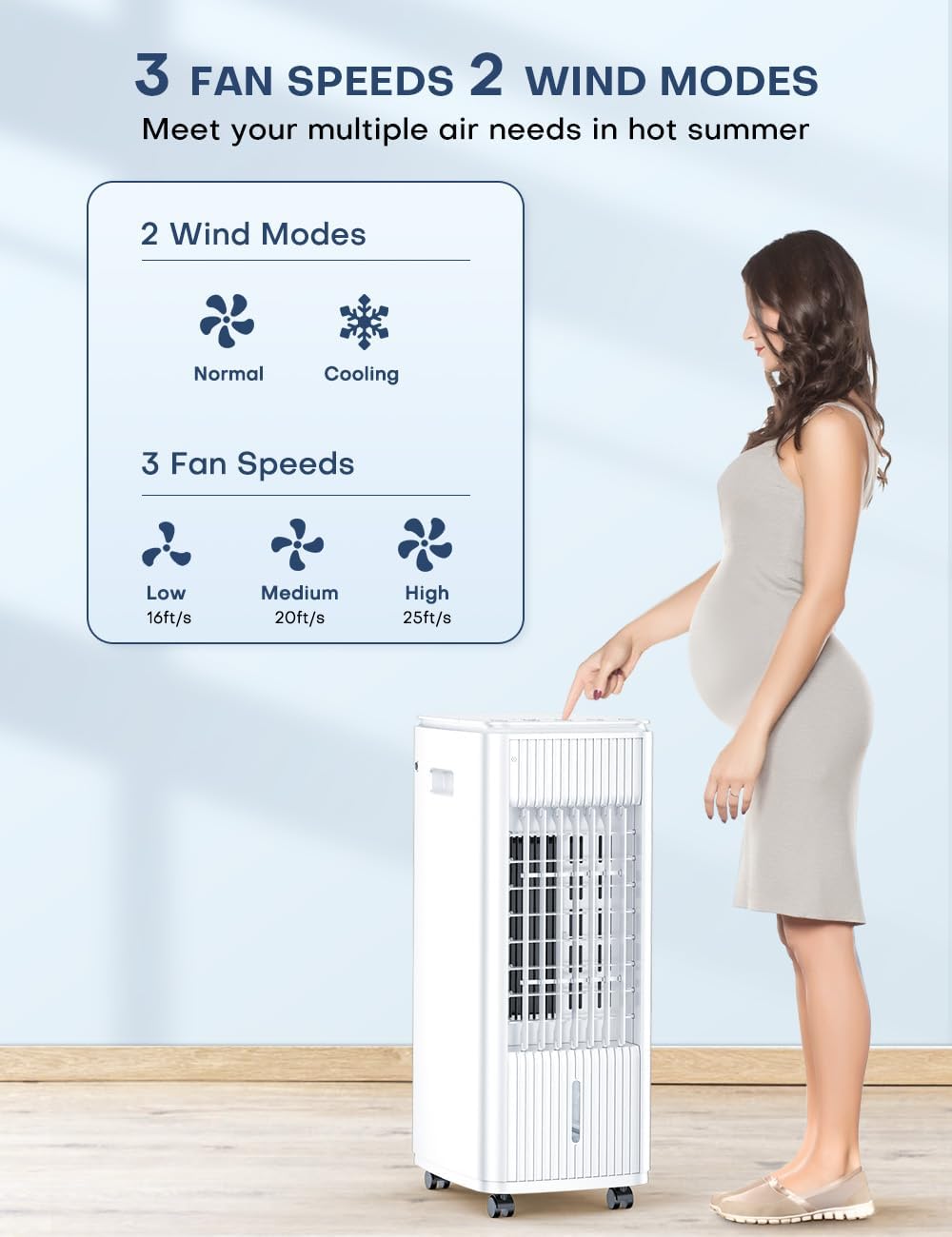 BALKO 25-INCH Evaporative Air Cooler, Swamp Cooler Air Conditioner w/Double Tanks+Portable Air Conditioners, 3-IN-1 Mini Air Conditioner w/ 3-Level Humidify & 3 Speeds