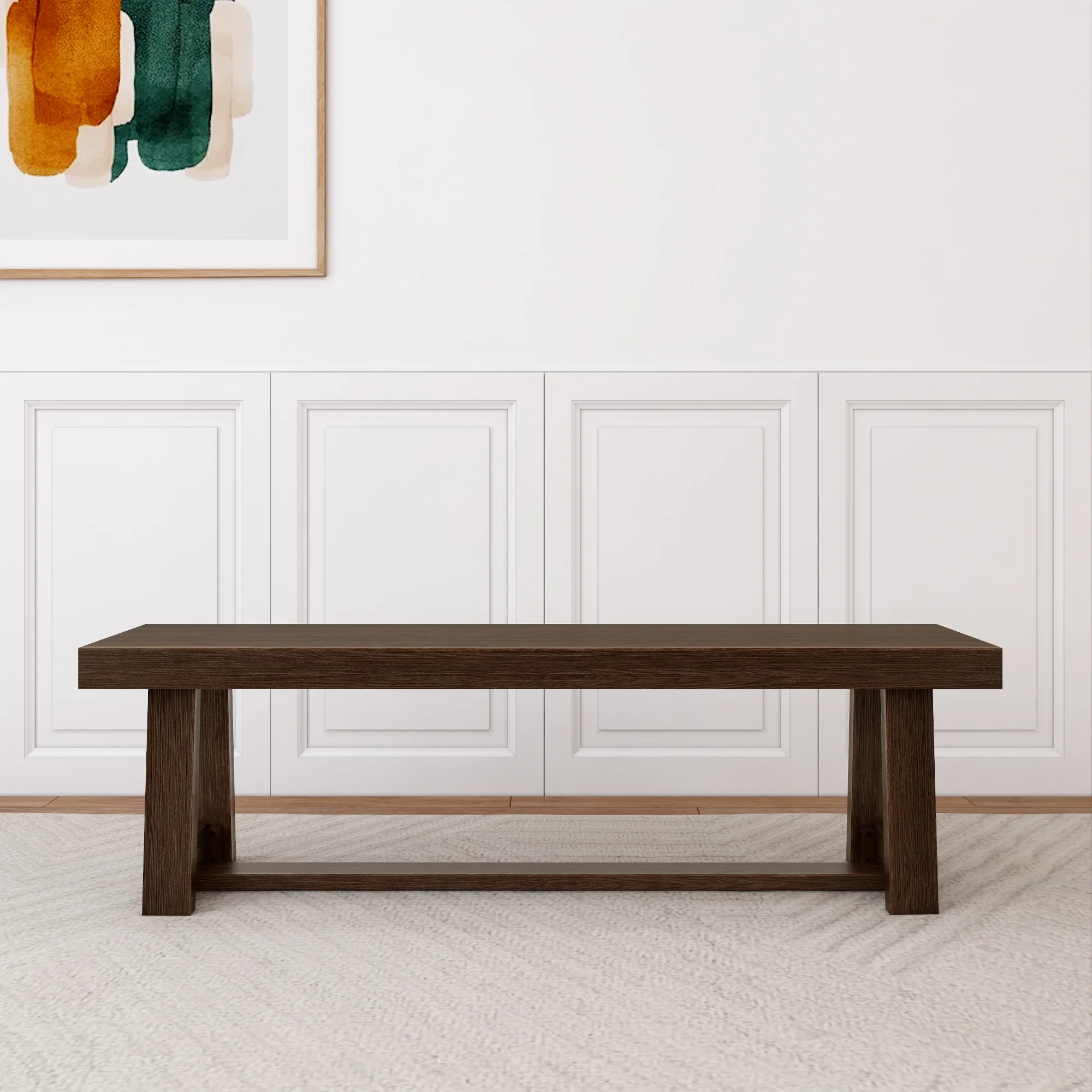 Plank+Beam 60" Classic Farmhouse Dining Bench, Solid Wood Kitchen Dining Seat, Outdoor Bench, Walnut Wirebrush