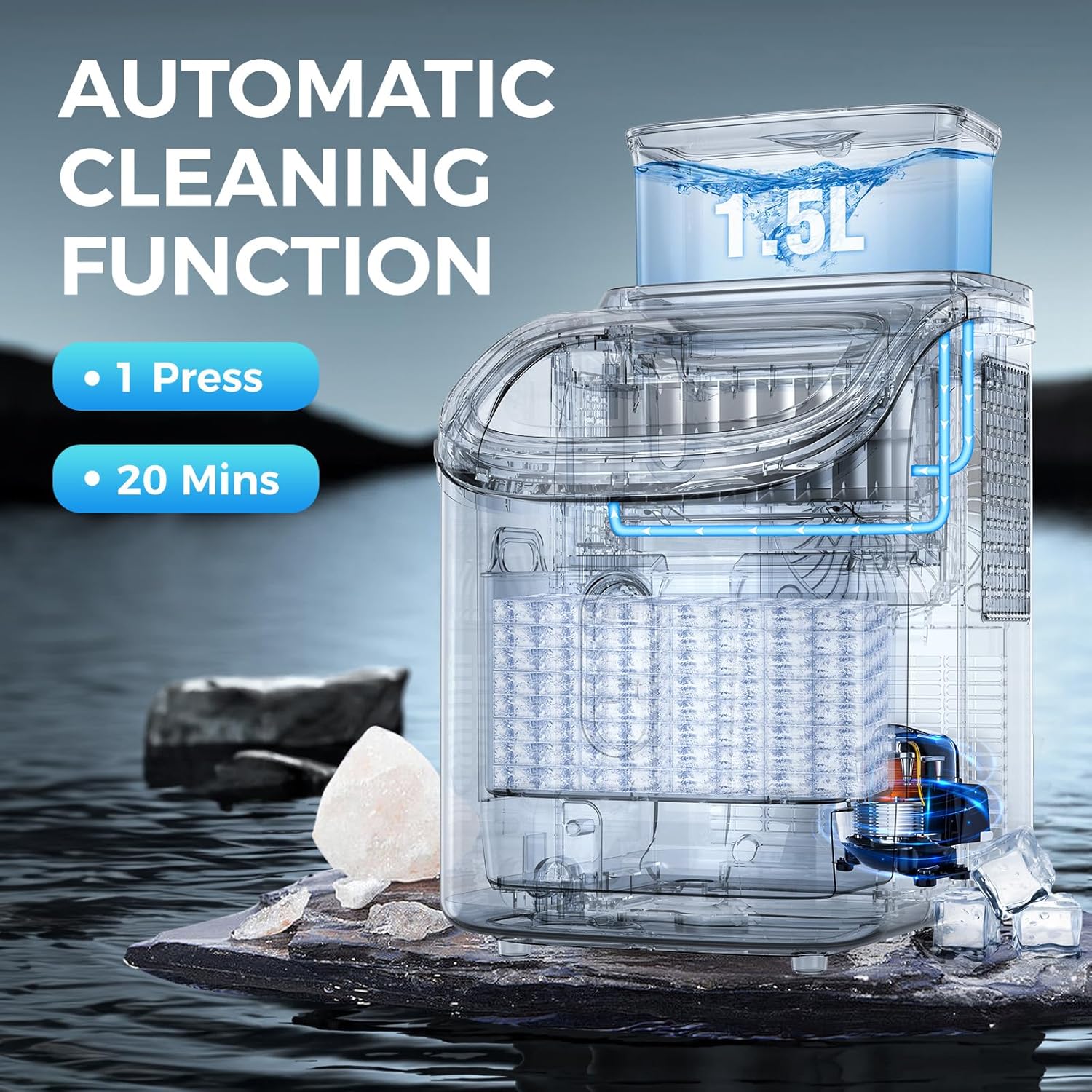 COWSAR Countertop Ice Maker, 30LBS/24H Portable Ice Machine with Top External Water Tank, Self-Cleaning Function, 16 pcs Ice Cube/13 Mins, Ice Scoop and Basket Perfect for Home, Party, Office, Gray