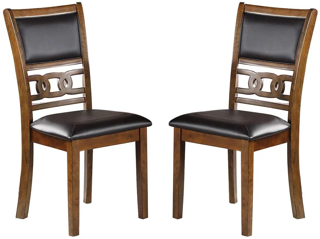 Set of 2 Chairs in Walnut Color Dining Room Furniture Dining Chairs Unique Design Rubberwood PU Foam Cushion Seat Side Chairs