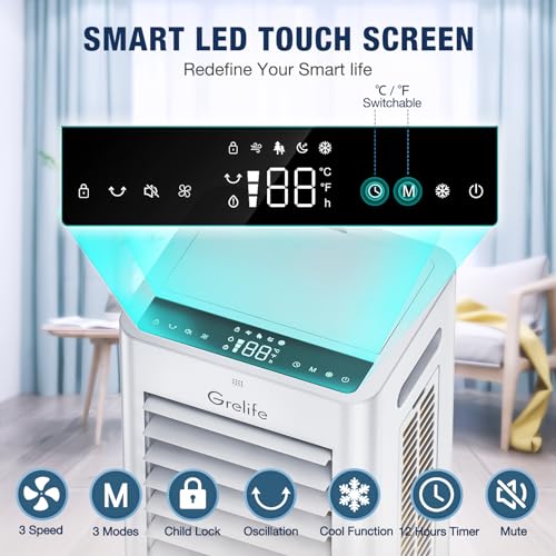 Grelife Air Cooler,3-IN-1 Portable Evaporative Air Cooler Cooling Fan with 4 Ice Packs,12H Timer,1.58 Gallons,Remote Control,3 Modes,3 Speeds,Personal Swamp Cooler for Bedroom, Home, Office