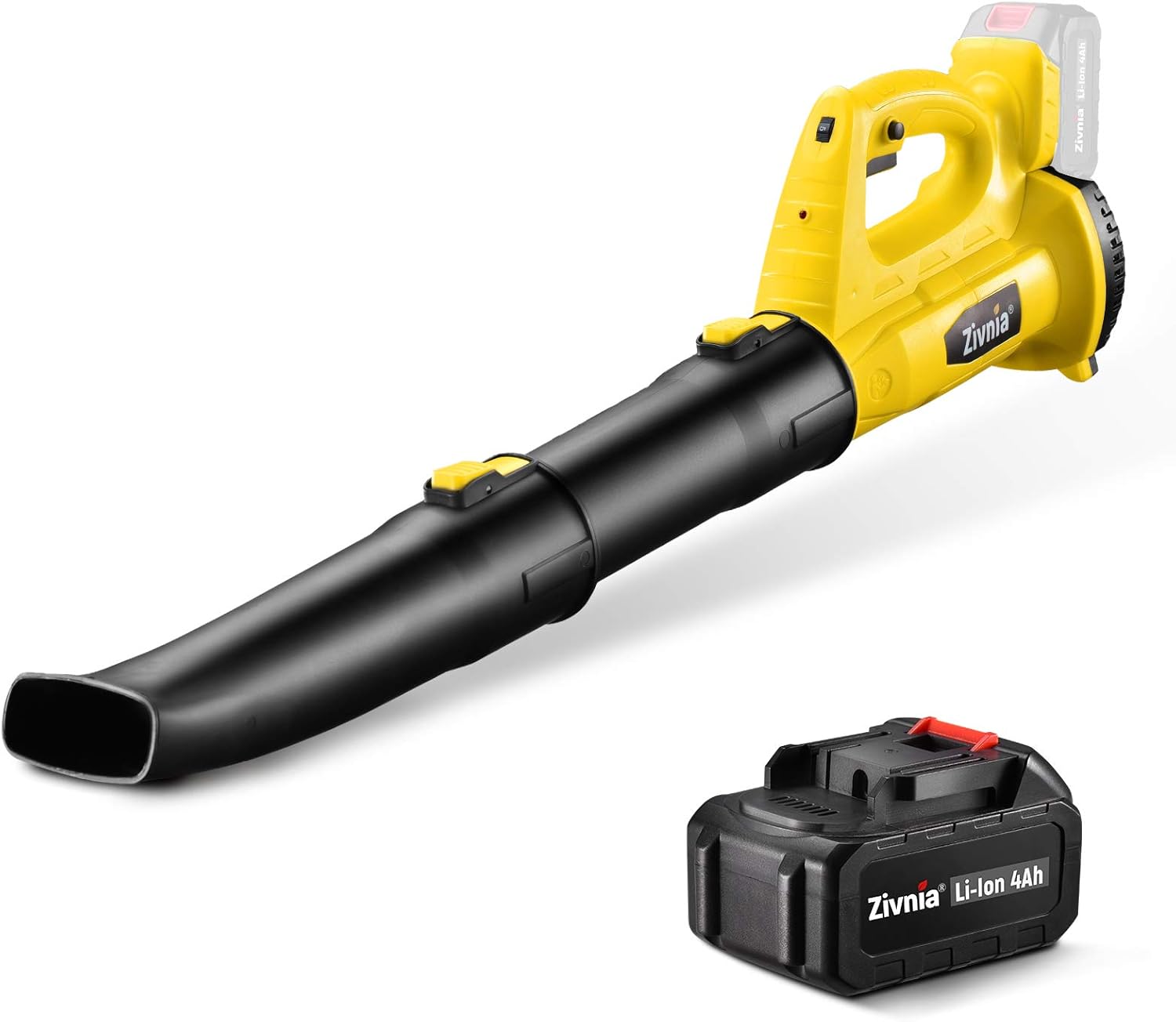 Cordless Leaf Blower - ZIVNIA 350 CFM 150 MPH Battery Leaf Blower with 4.0Ah Battery & Charger, 2 Section Nozzles, 6-Speed Dial, Lightweight Electric Leaf Blower for Lawn Care Snow Debris Yard Work