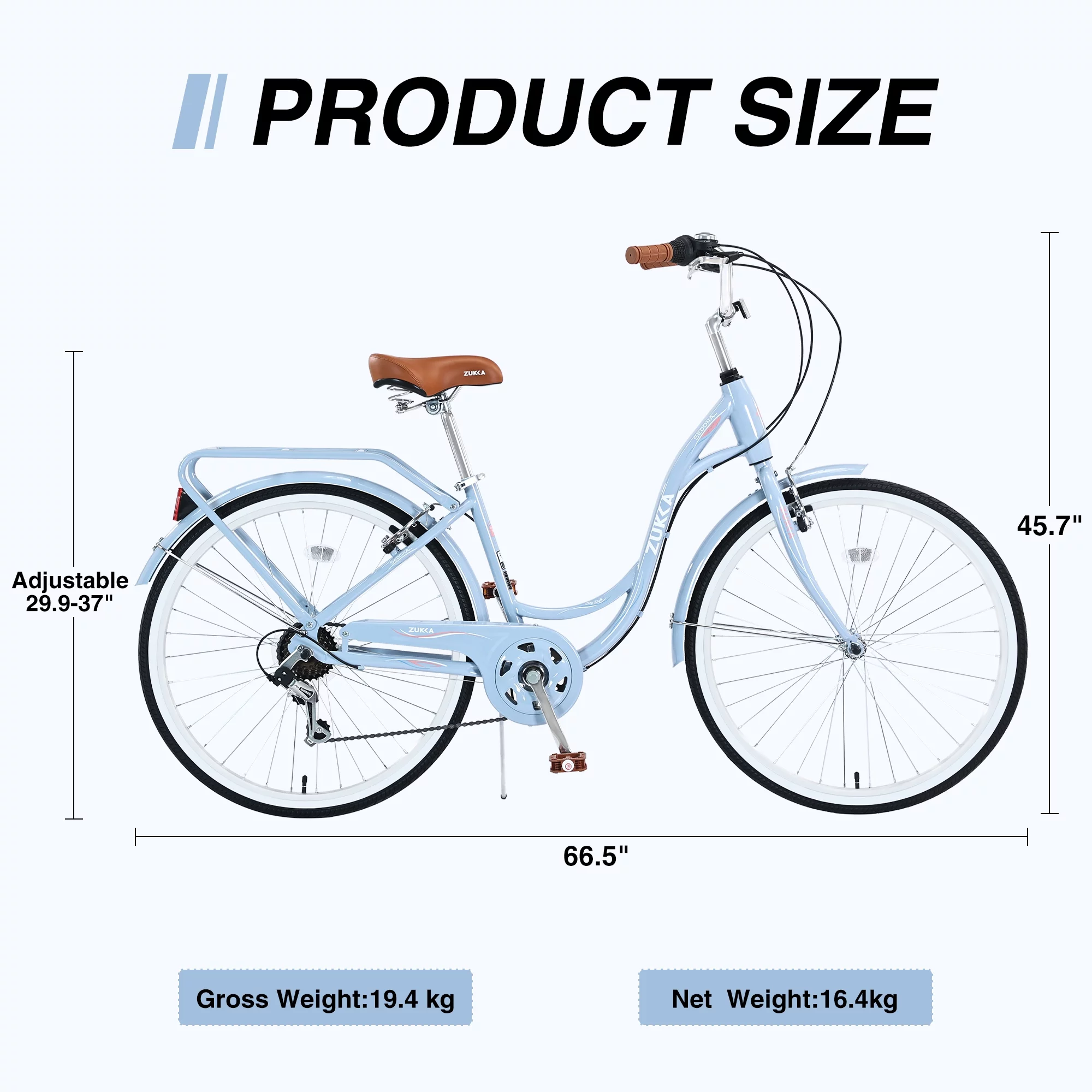 26 Inch Women's Beach Cruiser Bike with Rear Rack 7 Speeds Commuter Bike High-Carbon Steel Frame, Ladies Bicycle Blue - Curated Treasures Market