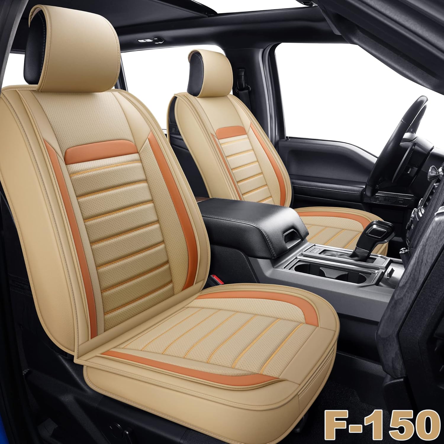 AOOG F150 Leather Car Seat Covers Full Set, Faux Leather Automotive Pickup Truck Seat Covers Fit for 2015-2022 F150 and 2017-2022 F250 F350 F451, Gray