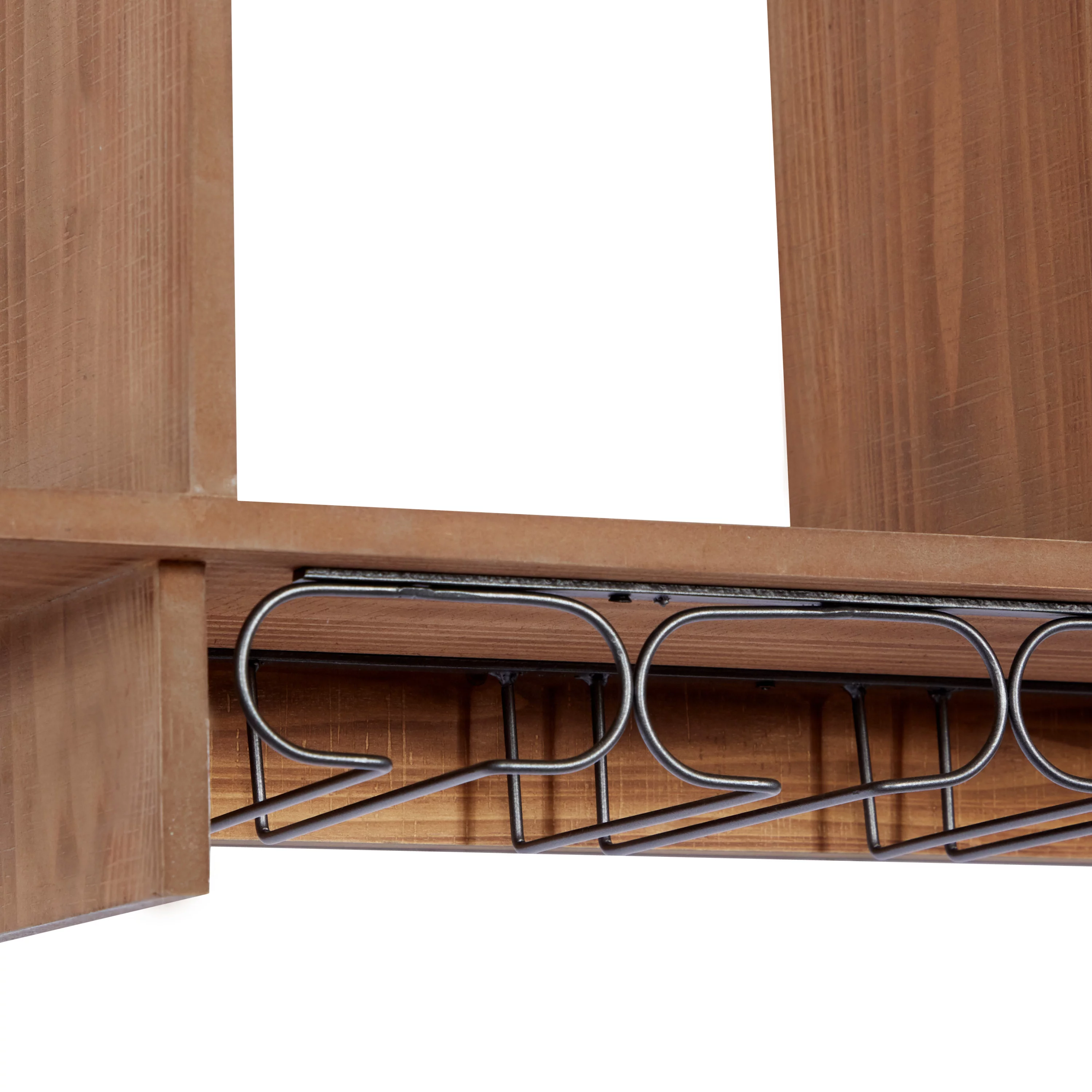 DecMode 34" x 20" Brown Wood Geometric 8 Bottles Wall Wine Rack with 6 Glass Holder Slots, 1-Piece