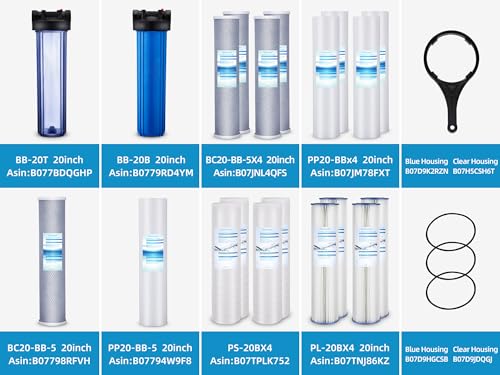 Geekpure 20 Inch Whole House Water Filter Housing-1"NPT Bras Port-Fit 4.5"x 20" Filters