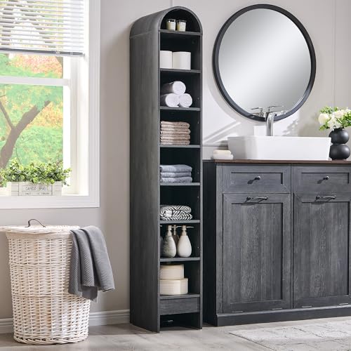 71" Tall Arched Bookshelf, 7 Tiers Arch Bookcase with Storage, Modern Farmhouse Book Shelf with Adjustable Shelves, Wood Bookshelf w/Open Display Shelves for Living Room, Office (Natural)
