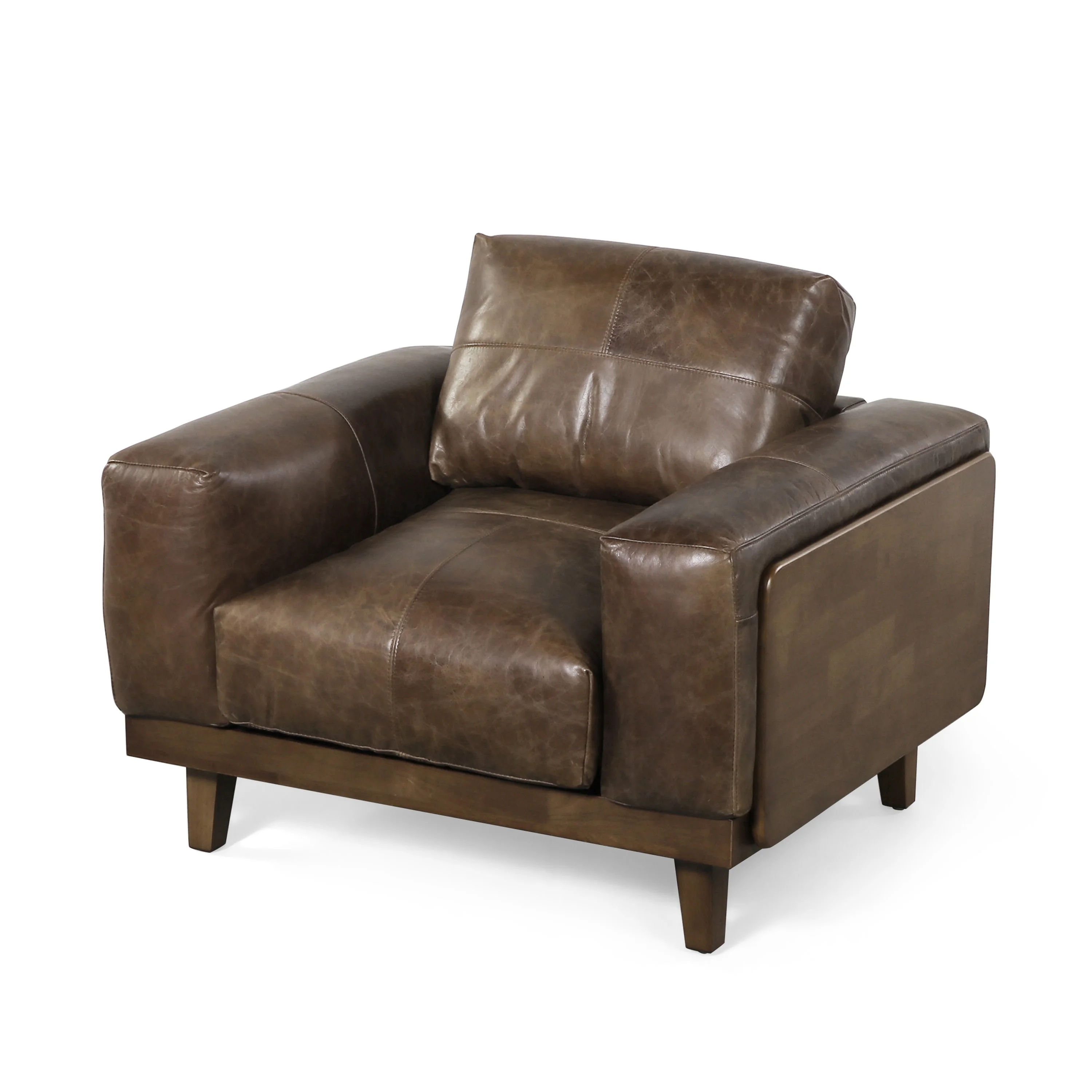 GDF Studio Connor Contemporary Upholstered Oversized Club Chair, Espresso Leather and Dark Walnut