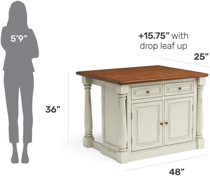 Homestyles Monarch Kitchen Island Set, 50 Inch Width, Antique White